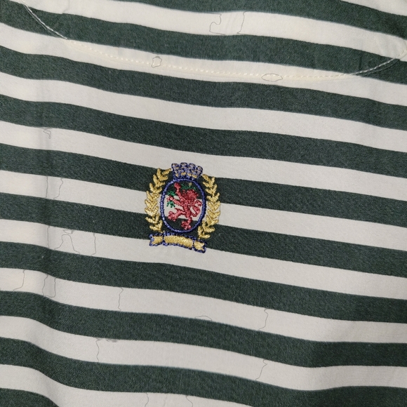 Tommy Hilfiger Green Striped Short Sleeve Button Down Shirt sz S - Picture 2 of 3